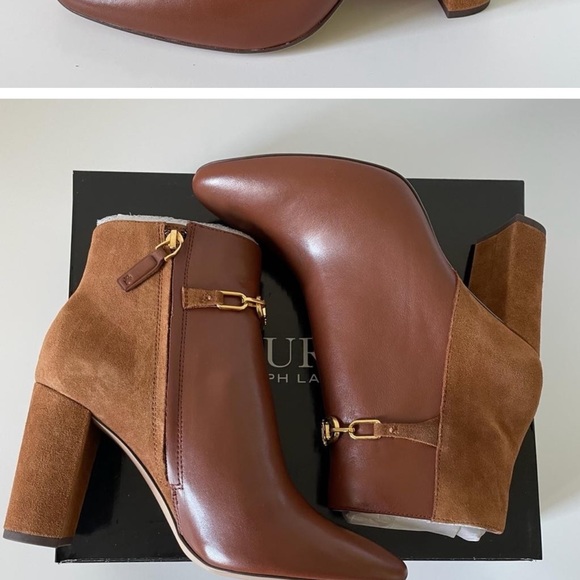 NIB Ralph Lauren Meredith Bootie Leather in Deep Saddle Tan /Whiskey - Picture 3 of 5